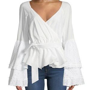 White Rebecca Minkoff eyelet bell sleeve blouse